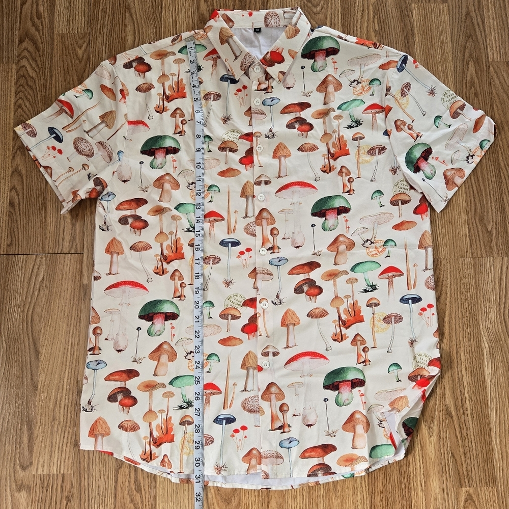 Short Sleeve Button Down Mushroom Print Shirt - Picture 2 of 5